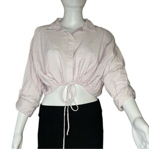 NWOT- YFB lavender button up long sleeve Crop top Drawstring waist blouse-Small